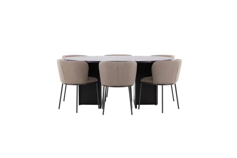 Matgrupp Strada Runt 120/170 cm Svart med Edina Stolar 6 st, Svart / Brun, 6 st, Svart / Brun