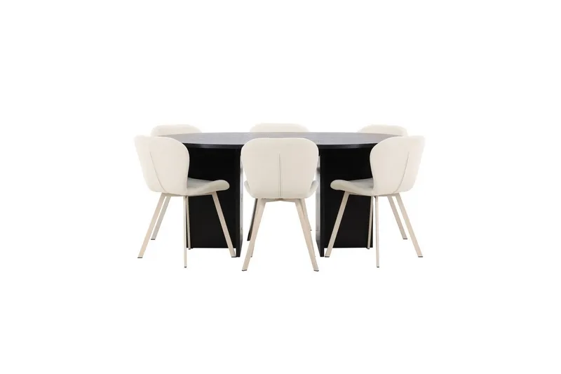 Matgrupp Strada Runt 120/170 cm Svart med Lilja Stolar 6 st, 6 st