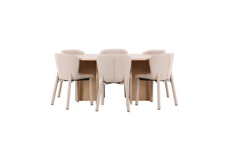 Matgrupp Strada Runt 120/170 cm Vit med Astoria Stolar 6 st, Beige, 6 st, Beige