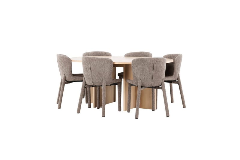 Matgrupp Strada Runt 120/170 cm Vit med Astoria Stolar 6 st, Brun - 6 st, Brun - Möbler - Bord & matgrupp - Matgrupp