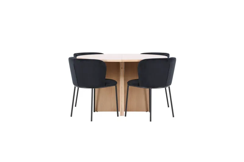 Matgrupp Strada Runt 120/170 cm Vit med Edina Stolar 4 st, Svart, 4 st, Svart