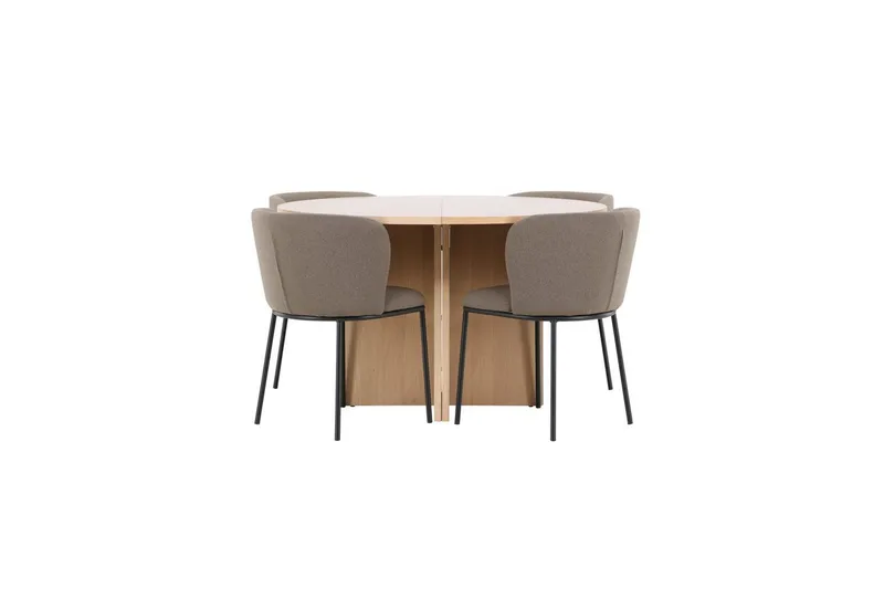 Matgrupp Strada Runt 120/170 cm Vit med Edina Stolar 4 st, Svart / Brun, 4 st, Svart / Brun