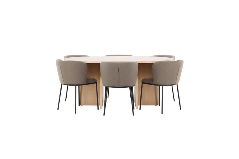 Matgrupp Strada Runt 120/170 cm Vit med Edina Stolar 6 st, Svart / Brun, 6 st, Svart / Brun