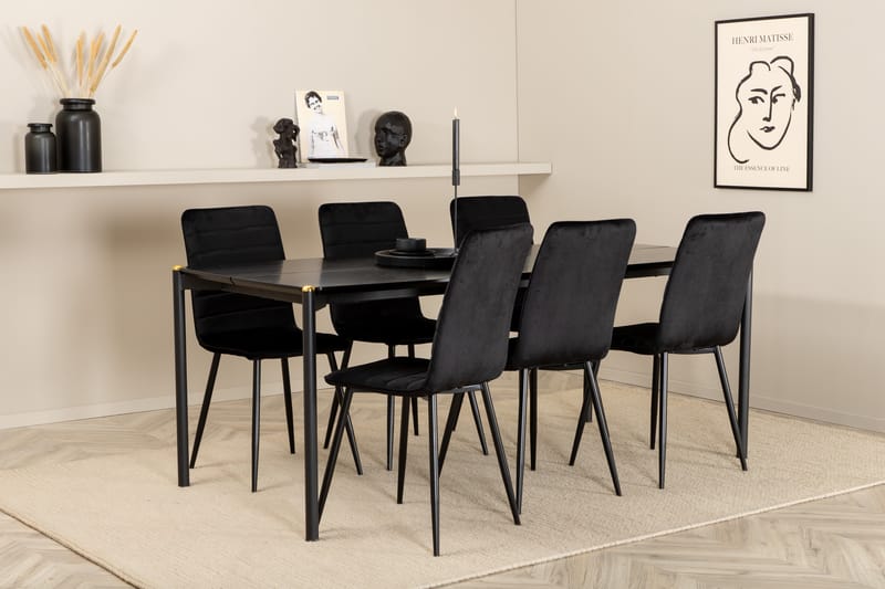 Matgrupp Trym 190 cm inkl 6 Donmon Stolar - Svart - Matgrupp