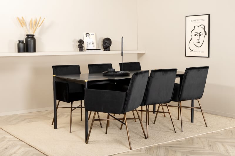 Matgrupp Trym 190 cm inkl 6 Pipaon Stolar - Svart/Koppar - Matgrupp