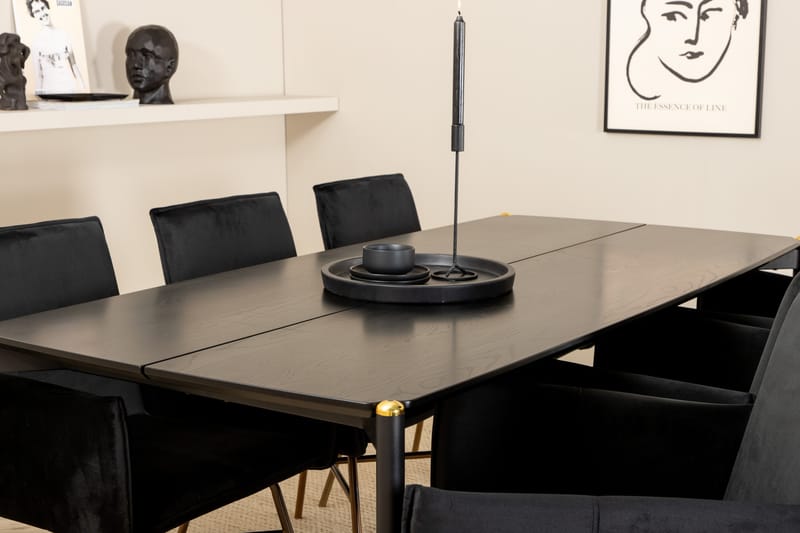 Matgrupp Trym 190 cm inkl 6 Pipaon Stolar - Svart/Koppar - Matgrupp