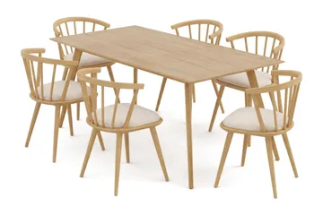 Tyrö Matgrupp 190 cm Ek med 6 st Tyrö Karmstolar med Dyna - Ek - Möbler - Bord & matgrupp - Matgrupp