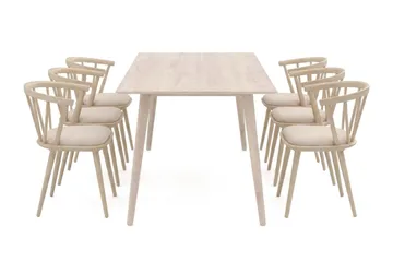 Tyrö Matgrupp 190 cm Whitewash med 6 st Tyrö Karmstolar med Dyna - Whitewash - Möbler - Bord & matgrupp - Matgrupp