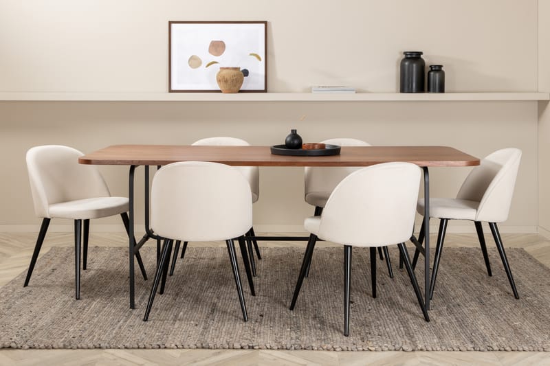 Matgrupp Unnao 200 cm inkl 6 Chantor Manchesterstolar - Valnötsbrun/Svart/Beige - Matgrupp