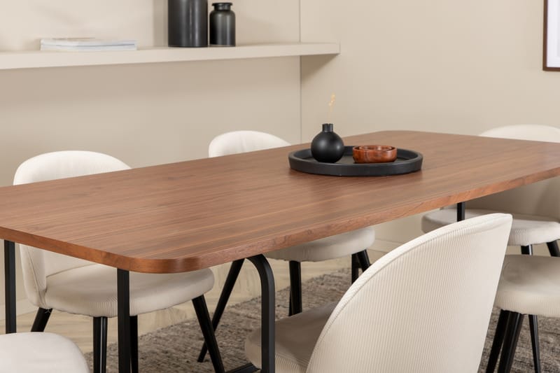 Matgrupp Unnao 200 cm inkl 6 Chantor Manchesterstolar - Valnötsbrun/Svart/Beige - Matgrupp