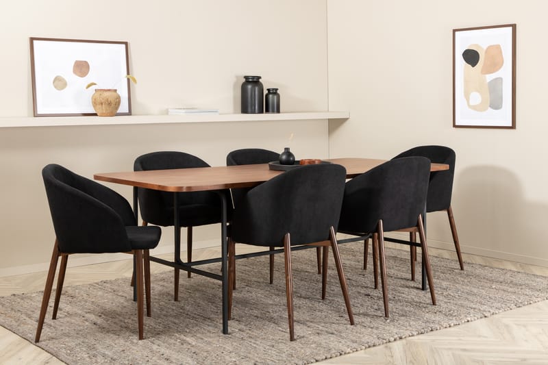Matgrupp Unnao 200 cm inkl 6 Labbetorp Stolar - Valnötsbrun/Svart/Brun - Matgrupp