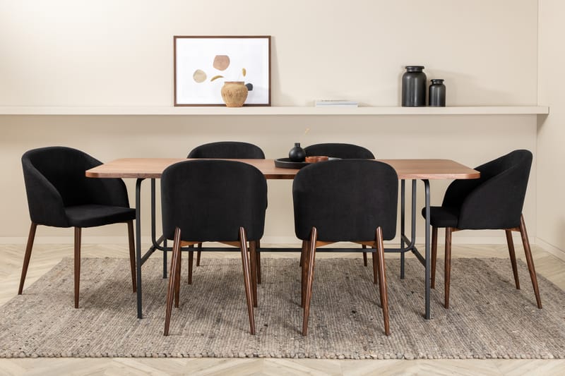 Matgrupp Unnao 200 cm inkl 6 Labbetorp Stolar - Valnötsbrun/Svart/Brun - Matgrupp