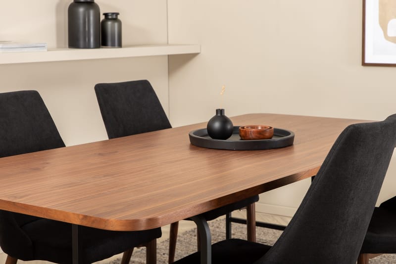 Unos Matgrupp 200 cm inkl 4 Campomar Stolar - Valnötsbrun/Svart - Möbler - Bord & matgrupp - Matgrupp