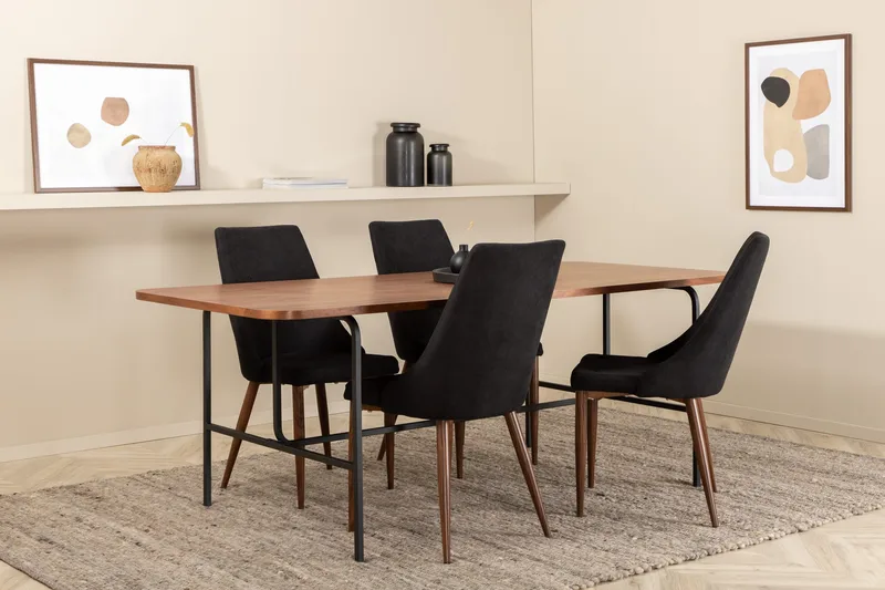 Unos Matgrupp 200 cm inkl 4 Campomar Stolar - Valnötsbrun/Svart - Möbler - Bord & matgrupp - Matgrupp