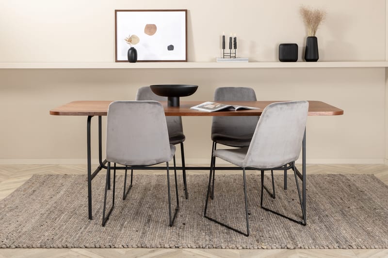 Unos Matgrupp 200 cm inkl 4 Jadraque Stolar - Valnötsbrun/Svart/Grå - Möbler - Bord & matgrupp - Matgrupp