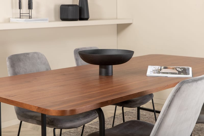 Unos Matgrupp 200 cm inkl 4 Jadraque Stolar - Valnötsbrun/Svart/Grå - Möbler - Bord & matgrupp - Matgrupp