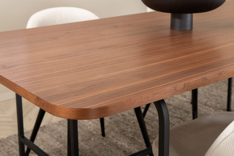 Unos Matgrupp 200 cm inkl 4 Valera Manchesterstolar - Valnötsbrun/Svart/Beige - Möbler - Bord & matgrupp - Matgrupp