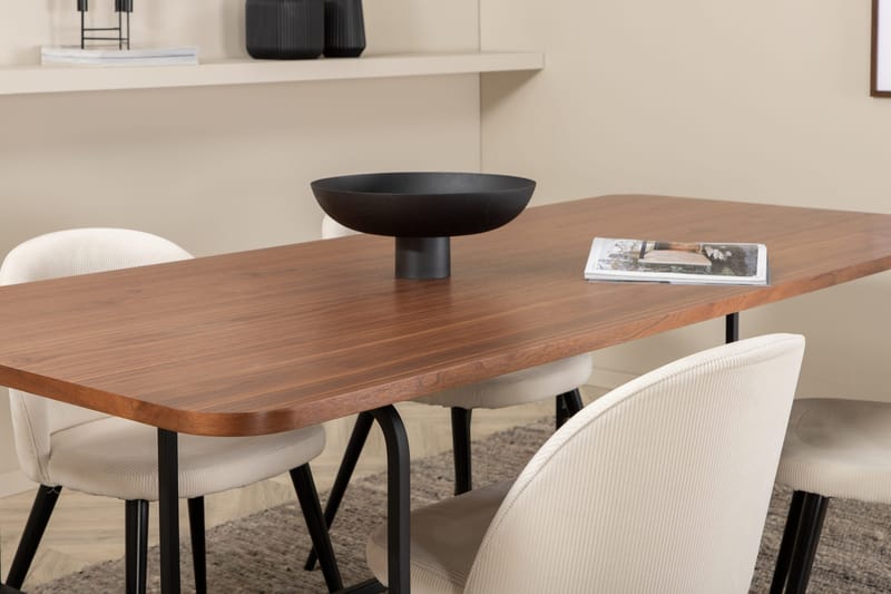 Unos Matgrupp 200 cm inkl 4 Valera Manchesterstolar - Valnötsbrun/Svart/Beige - Möbler - Bord & matgrupp - Matgrupp