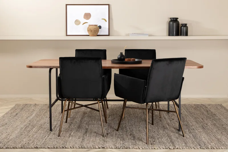 Unos Matgrupp 200 cm inkl 4 Pipi Stolar - Valnötsbrun/Svart/Kopper - Möbler - Bord & matgrupp - Matgrupp