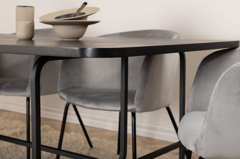 Unos Matgrupp 200 cm inkl 6 Berita Sammetsstolar - Svart/Grå - Möbler - Bord & matgrupp - Matgrupp