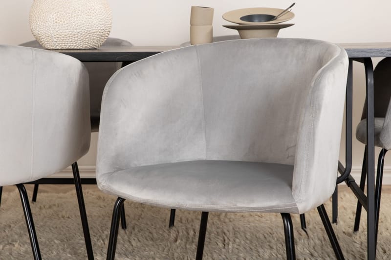 Unos Matgrupp 200 cm inkl 6 Berita Sammetsstolar - Svart/Grå - Möbler - Bord & matgrupp - Matgrupp