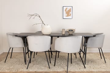 Unos Matgrupp 200 cm inkl 6 Berita Sammetsstolar - Svart/Grå - Möbler - Bord & matgrupp - Matgrupp