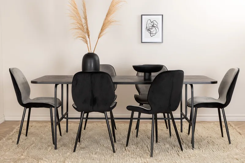 Unos Matgrupp 200 cm inkl 6 Emsa Stolar - Svart/Ljusgrå - Möbler - Bord & matgrupp - Matgrupp