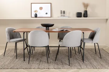 Unos Matgrupp 200 cm inkl 6 Foyos Stolar - Valnötsbrun/Svart/Grå - Möbler - Bord & matgrupp - Matgrupp