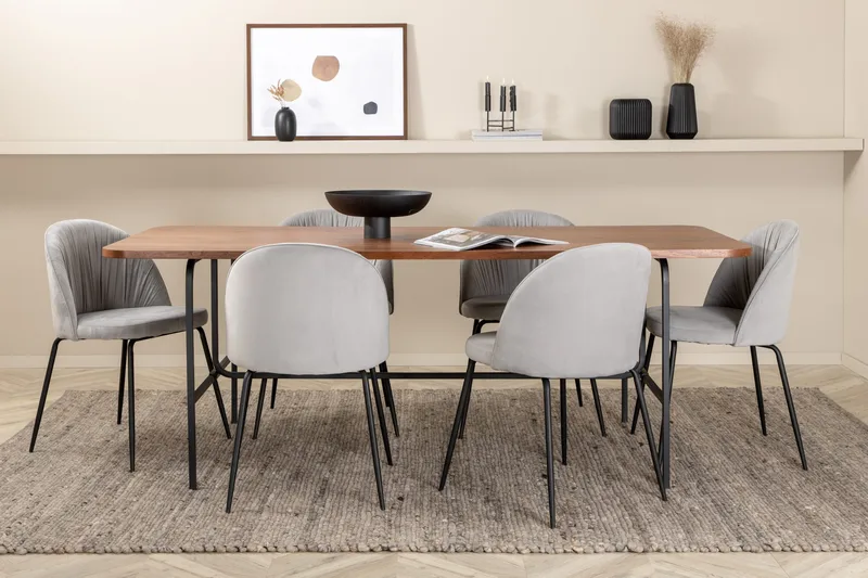 Unos Matgrupp 200 cm inkl 6 Foyos Stolar - Valnötsbrun/Svart/Grå - Möbler - Bord & matgrupp - Matgrupp