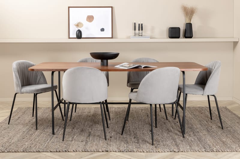 Unos Matgrupp 200 cm inkl 6 Foyos Stolar - Valnötsbrun/Svart/Grå - Möbler - Bord & matgrupp - Matgrupp