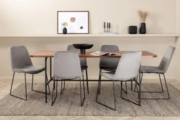 Unos Matgrupp 200 cm inkl 6 Jadraque Stolar - Valnötsbrun/Svart/Grå - Möbler - Bord & matgrupp - Matgrupp