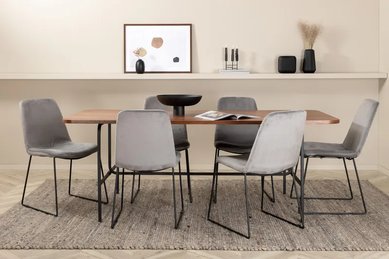 Unos Matgrupp 200 cm inkl 6 Jadraque Stolar - Valnötsbrun/Svart/Grå - Möbler - Bord & matgrupp - Matgrupp