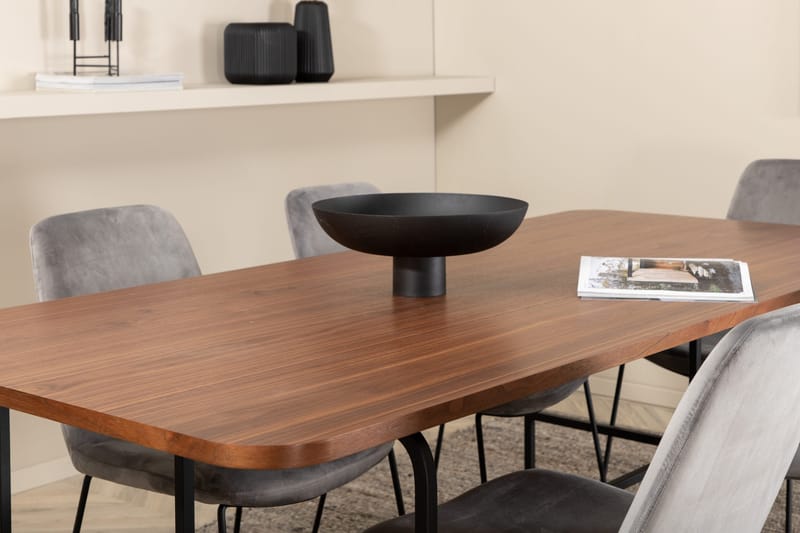 Unos Matgrupp 200 cm inkl 6 Jadraque Stolar - Valnötsbrun/Svart/Grå - Möbler - Bord & matgrupp - Matgrupp