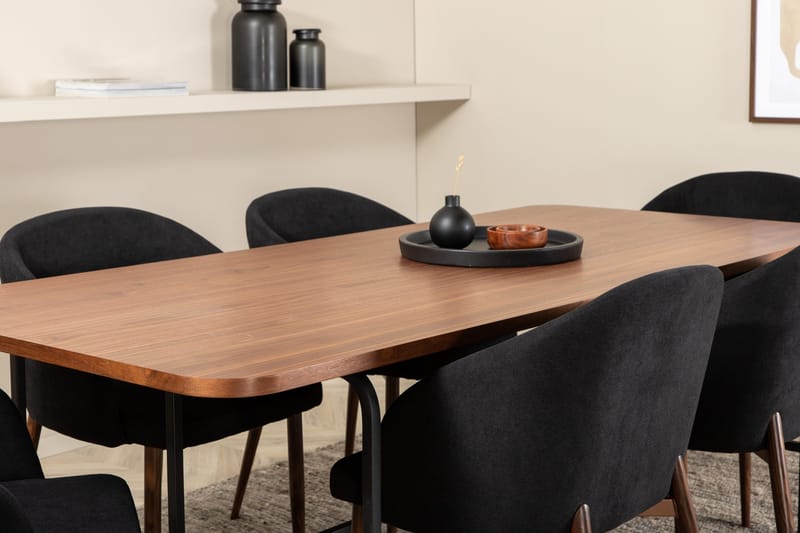 Unos Matgrupp 200 cm inkl 6 Kullersbro Stolar - Valnötsbrun/Svart/Brun - Möbler - Bord & matgrupp - Matgrupp