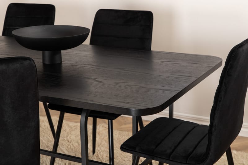 Unos Matgrupp 200 cm inkl 6 Robin Sammetsstolar - Svart - Möbler - Bord & matgrupp - Matgrupp