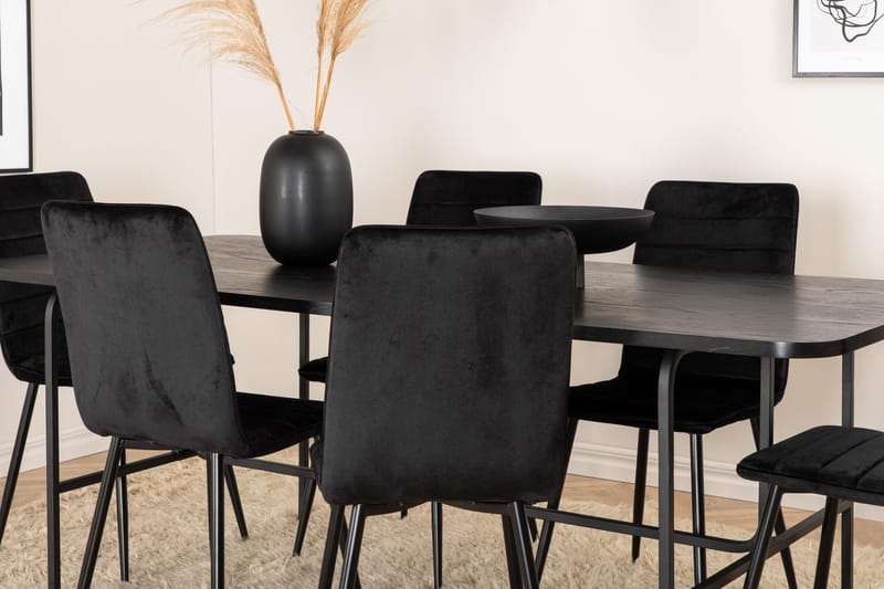 Unos Matgrupp 200 cm inkl 6 Robin Sammetsstolar - Svart - Möbler - Bord & matgrupp - Matgrupp