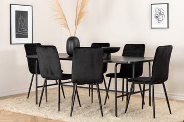Unos Matgrupp 200 cm inkl 6 Robin Sammetsstolar - Svart - Möbler - Bord & matgrupp - Matgrupp