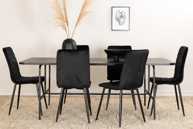 Unos Matgrupp 200 cm inkl 6 Robin Sammetsstolar - Svart - Möbler - Bord & matgrupp - Matgrupp