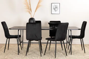 Unos Matgrupp 200 cm inkl 6 Robin Sammetsstolar - Svart - Möbler - Bord & matgrupp - Matgrupp