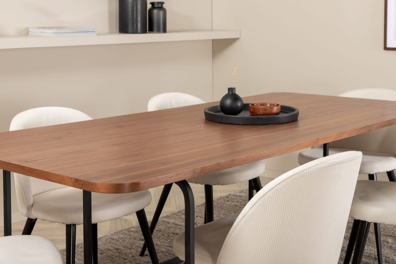 Unos Matgrupp 200 cm inkl 6 Valera Manchesterstolar - Valnötsbrun/Svart/Beige - Möbler - Bord & matgrupp - Matgrupp