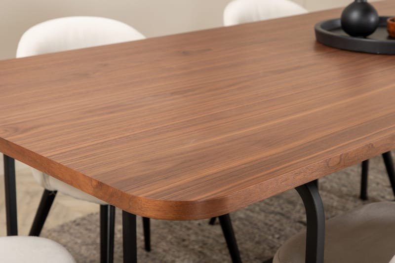 Unos Matgrupp 200 cm inkl 6 Valera Manchesterstolar - Valnötsbrun/Svart/Beige - Möbler - Bord & matgrupp - Matgrupp