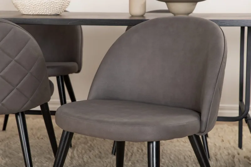 Unos Matgrupp 200 cm inkl 6 Velvets Stolar - Svart/Grå - Möbler - Bord & matgrupp - Matgrupp