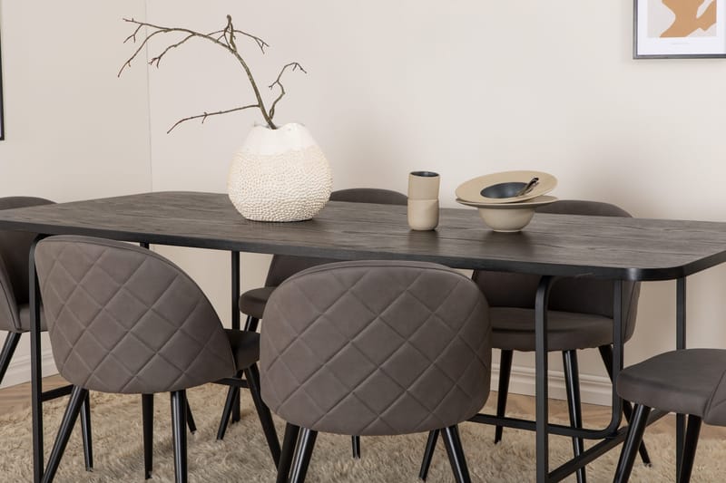 Unos Matgrupp 200 cm inkl 6 Velvets Stolar - Svart/Grå - Möbler - Bord & matgrupp - Matgrupp