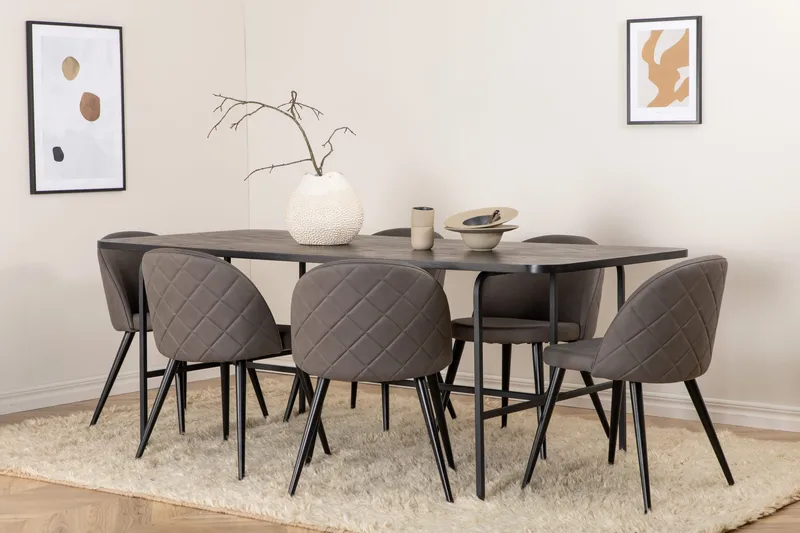 Unos Matgrupp 200 cm inkl 6 Velvets Stolar - Svart/Grå - Möbler - Bord & matgrupp - Matgrupp