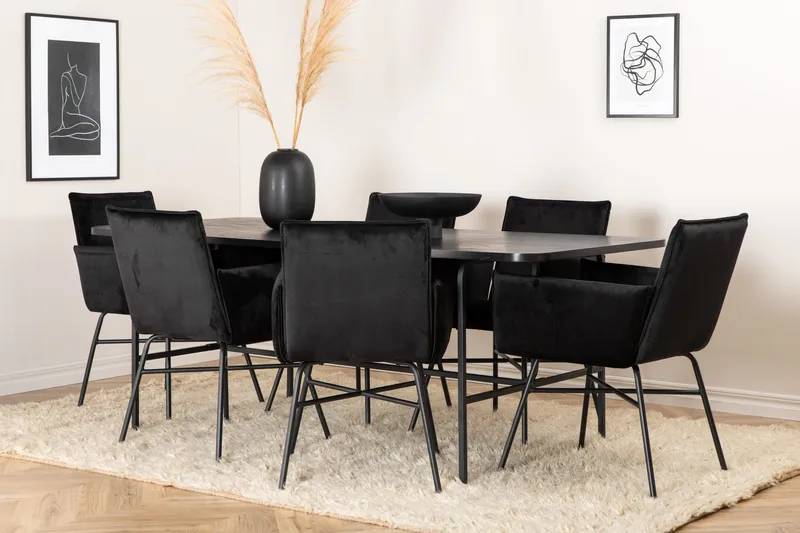 Unos Matgrupp 200 cm inkl 6 Pippi Stolar, Svart