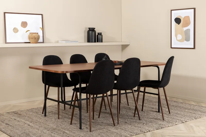 Unos Matgrupp 200 cm inkl 6 Pontus Stolar, Valnötsbrun/Svart