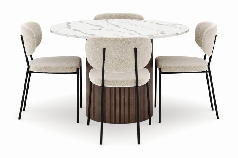 Uppveda Matbord 120 cm Rund med 4 Gemmiano Stolar - Brun - Möbler - Bord & matgrupp - Matgrupp
