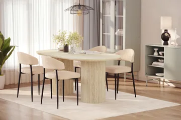 Uppveda Matbord Travetin utseende med 4 st Jairam Matstolar - Beige - Möbler - Bord & matgrupp - Matgrupp