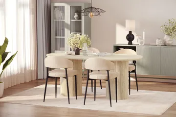 Uppveda Matbord Travetin utseende med 4 st Jairam Matstolar - Beige - Möbler - Bord & matgrupp - Matgrupp