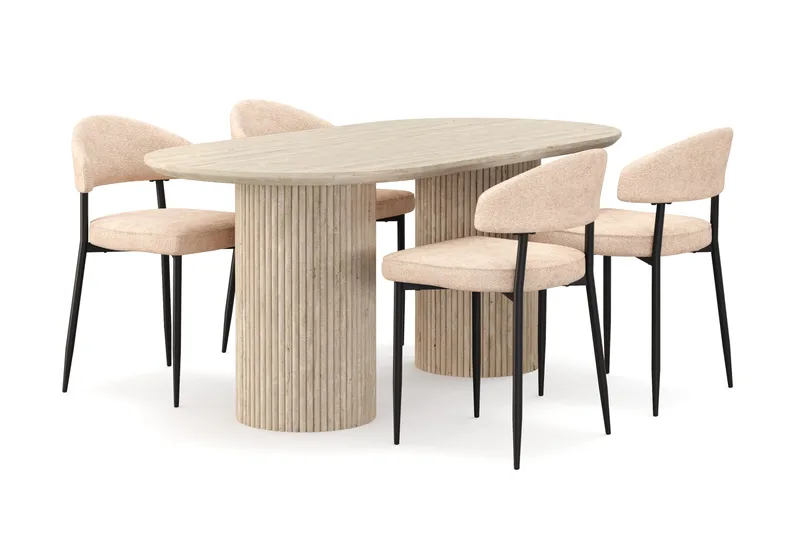 Uppveda Matbord Travetin utseende med 4 st Jairam Matstolar, Beige